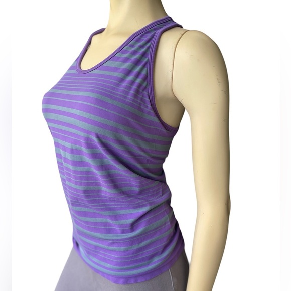 Athleta Gray Purple Striped Seamless Racerback Bra Tank Top - Picture 4 of 6